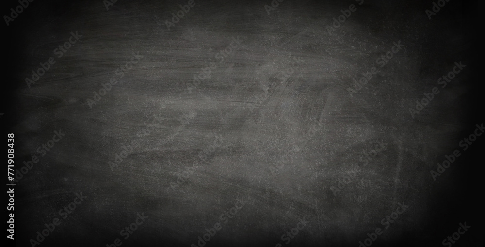 Chalkboard or black board texture abstract background with grunge dirt white chalk rubbed out on blank black billboard wall - obrazy, fototapety, plakaty 