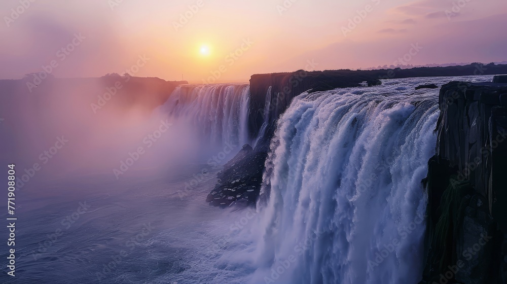 The waterfall at sunrise.