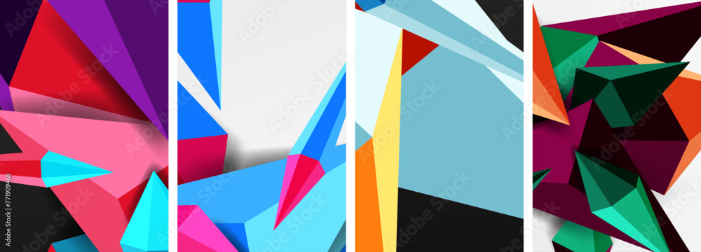 Set of triangle geometric low poly 3d shapes posters