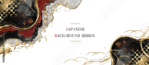 和柄, 和風, 和, 金箔, フレーム, 背景, 年賀状, ベクター, 水彩, 波, 雲, ゴールド, ビジネス, 市松, 七宝柄, 金, 市松模様, イラスト