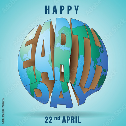 celebrating earth day with vibrant earthmap and 3D globe letters effect illustration on blue background photo