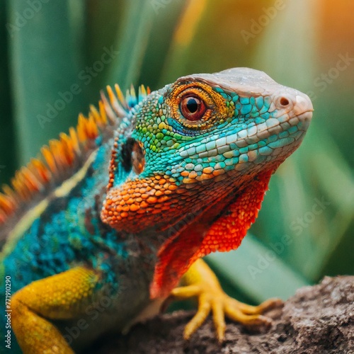 Vivid Marvel  Beautiful Colorful Lizard Basks in Sunlight  Natural Habitat Close-up