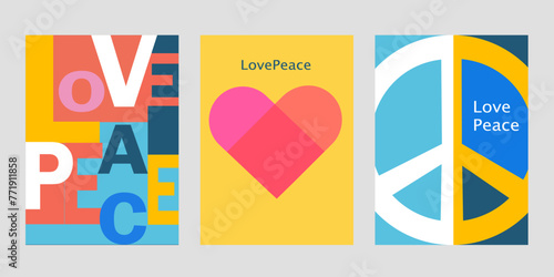 set of love and peace  colorful vector backgrounds