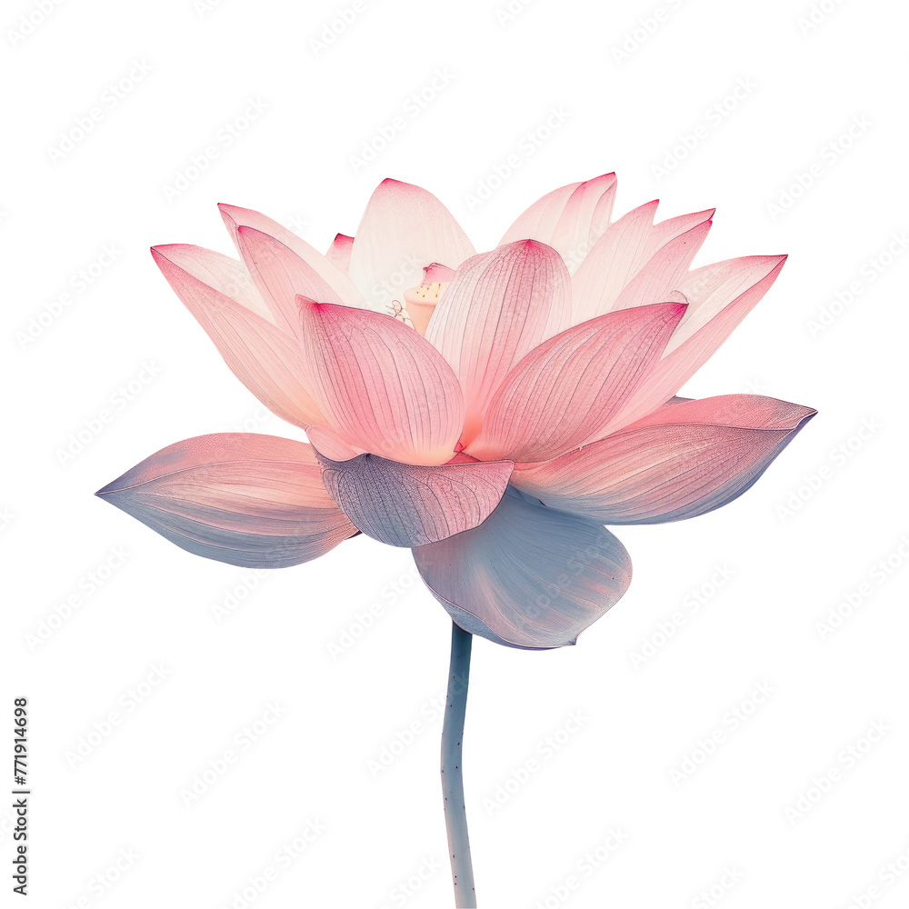 Fototapeta premium Sacred lotus flower with long stem in transparent background