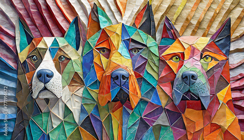 Geometric Abstract Dog Portraits in Mosaic Style photo