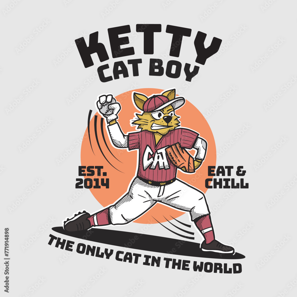 Retro Mascot Logo Design Sport Cat Baseball