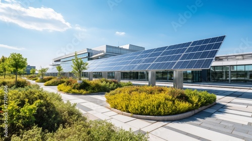Eco-friendly university campus featuring advanced solar panels and wind turbines