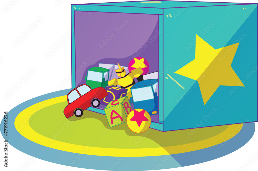 Naklejka premium toy box with toys spilling out vector illustration
