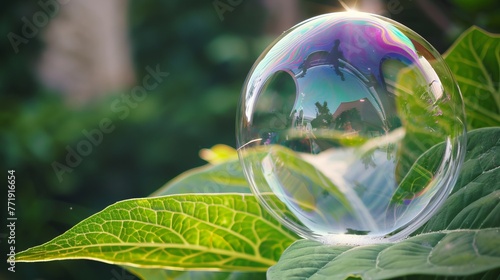 Close-up of a soap bubble floating in mid-air, super realistic photo