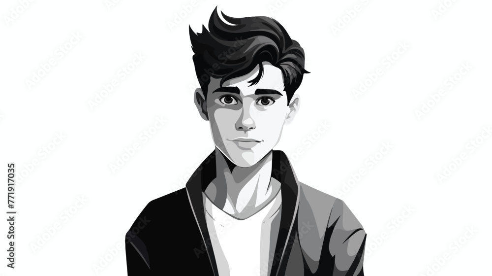 Young man cartoon in black and white flat cartoon v