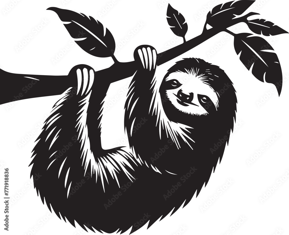 Fototapeta premium Sloth, Black and White Vector illustration