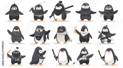 A series of penguin cartoon characters dressed in ninja outfits photo