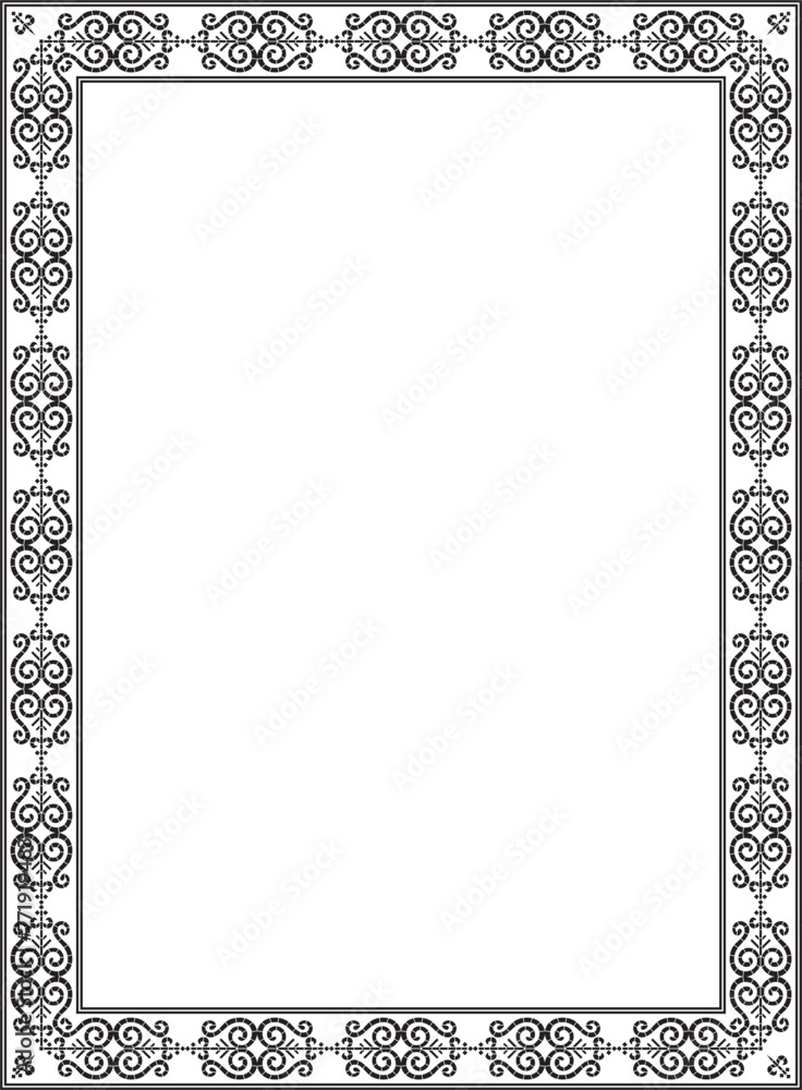Vector monochrome black square Yakut ornament. An endless rectangular border, a frame of the northern peoples of the Far East.
