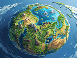 Continental drift, landmass formation, ancient climates, geological changes, detailed earth illustration