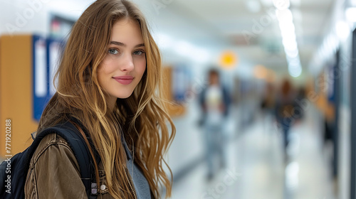Wallpaper Mural Portrait of a smiling female student standing in the school corridor. Torontodigital.ca