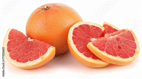 Sliced grapefruit, known for its tangy-sweet flavor and refreshing citrus aroma.
