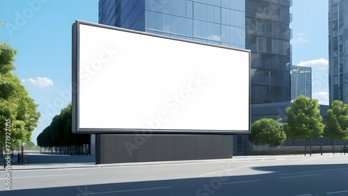 Outdoor horizontal large blank white screen, electronic billboard on the building mockup for advertising