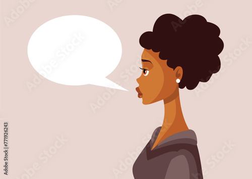 Beautiful Girl Expressing an Opinion Vector Character Illustration. Pretty girl of African-American ethnicity being vocal on social issues 
