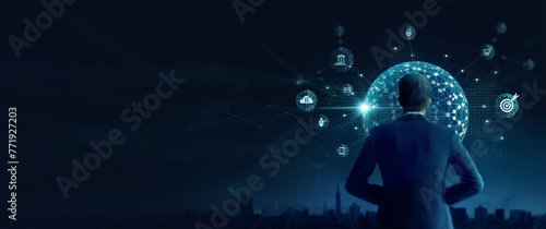 Global business structure of networking. Analysis and data exchange business connection, Target, Strategy and smart digital marketing technology, Financial, Banking and social network.