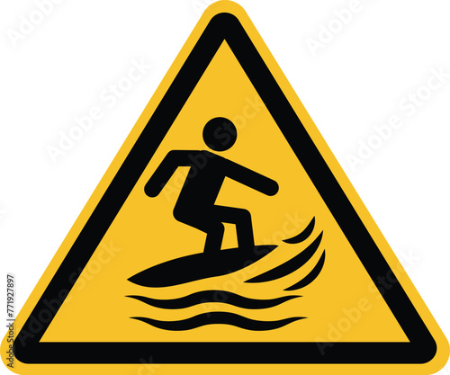 Caution surfboard collide with people in water icon. Surf craft area sign. Surfboards symbol. flat style. © theerakit