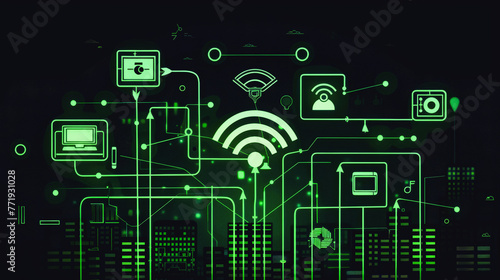 Wireless network and connection abstract data background with wifi symbol
