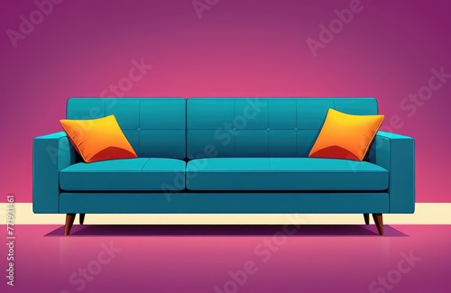 A single sofa against a background with space for additional content or text