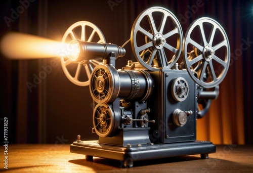A vintage film projector emitting a warm glow, evoking the nostalgic charm of classic cinema