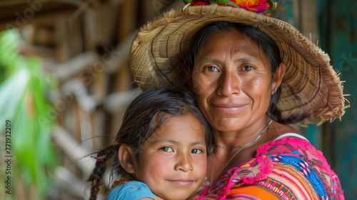 Amazonian villager mom and her young daughter.
