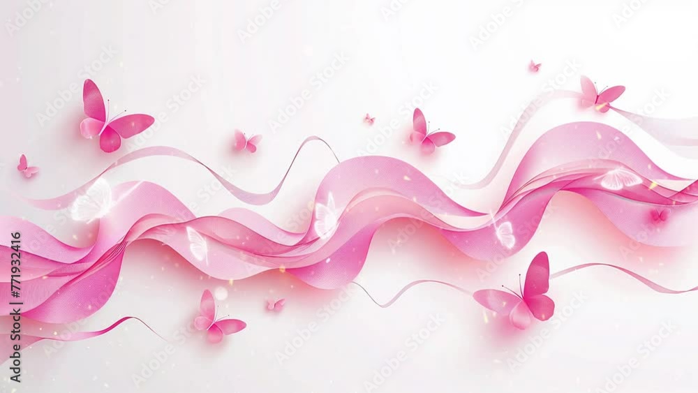 pink paper butterflies in the wave form on white background. seamless looping overlay 4k virtual video animation background pink paper butterflies in the wave form on white background. seamless looping overlay 4k virtual video animation background