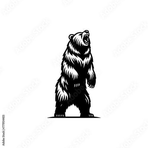 Vector illustration of a standing mad bear. black and white illustration of an angry bear.
