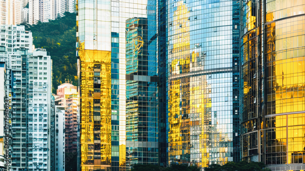 Obraz premium Modern glass buildings in Hong Kong city