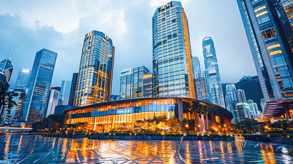 Fototapeta premium Modern glass buildings in Hong Kong city