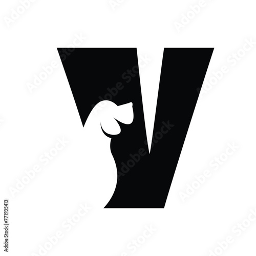 V letter with a negative space dog logo