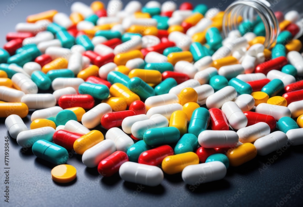 medication pills arranged in pill bottles against a complementary background medication pills arranged in pill bottles against a complementary background
