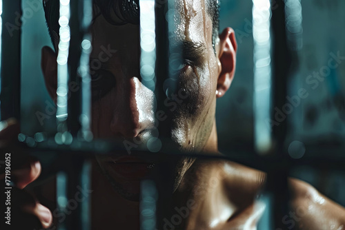 An individual confined in jail or prison photo