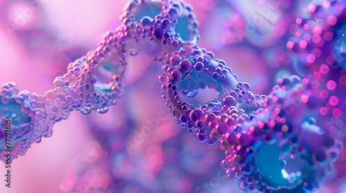 3D molecule, biomorphic forms,Purple, turquoise, pink color grading
