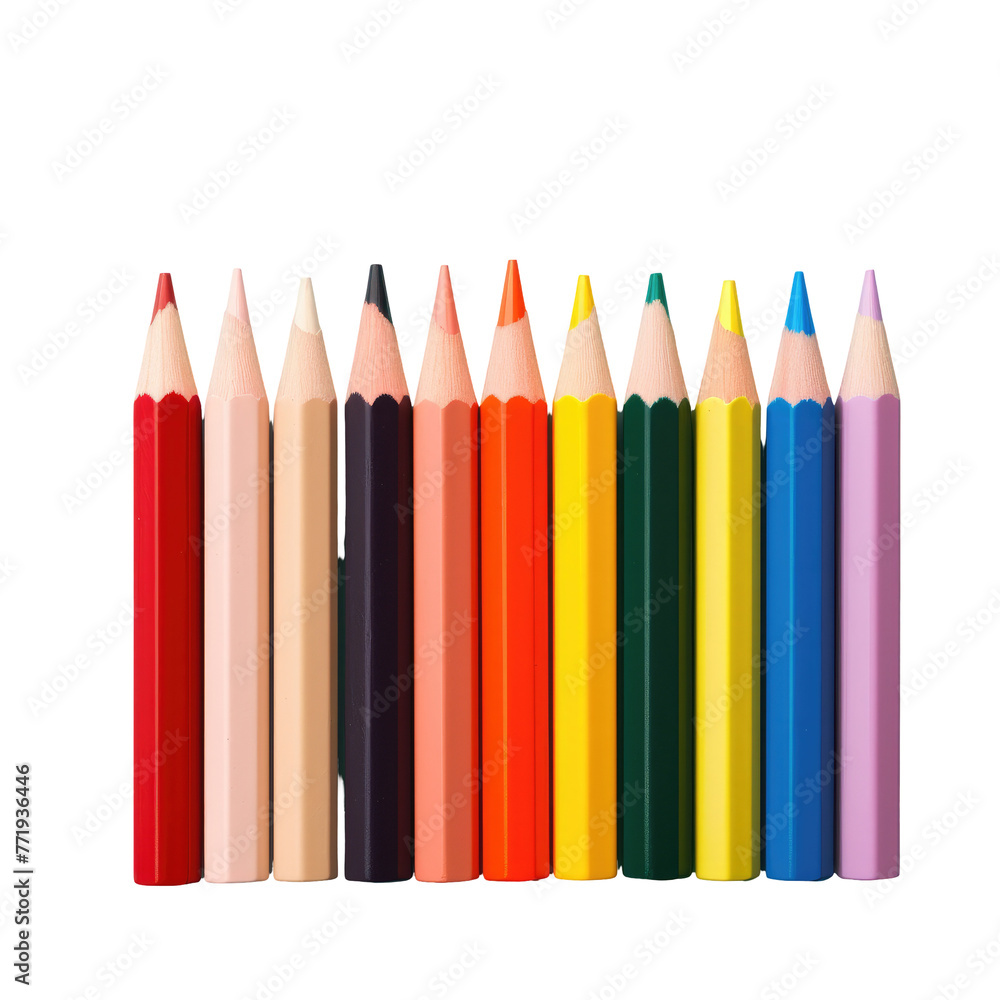 Writing implements like colored pencils on a transparent background Writing implements like colored pencils on a transparent background