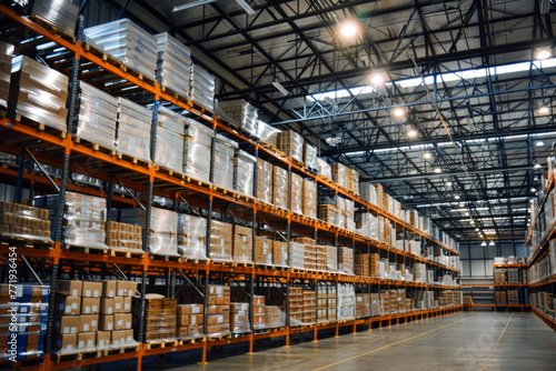 A warehouse storing a large inventory for logistic shipping