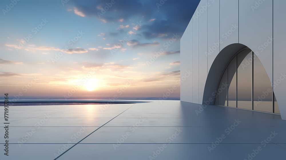 3D rendering futuristic building background with empty concrete floor 3D rendering futuristic building background with empty concrete floor