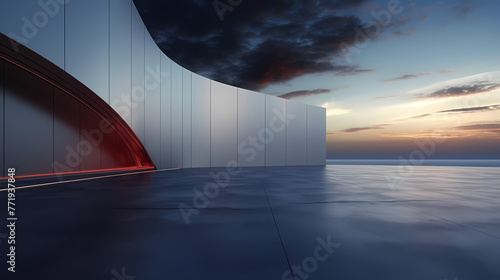 3D rendering futuristic building background with empty concrete floor