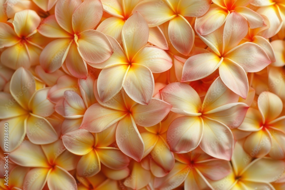 A beautiful backdrop of fragrant plumeria flowers A beautiful backdrop of fragrant plumeria flowers