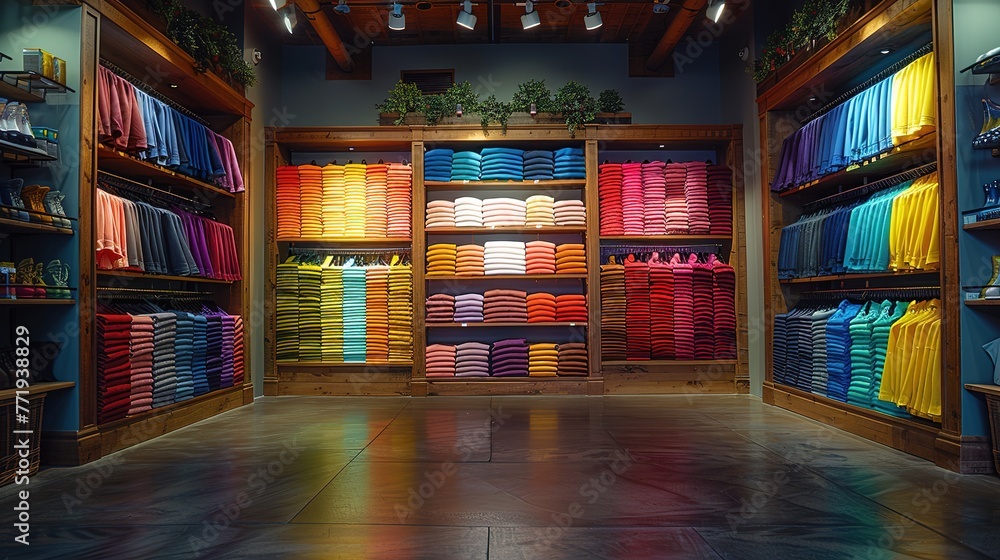 CColor coordinated apparel displayed neatly in clothing store - Generative AI