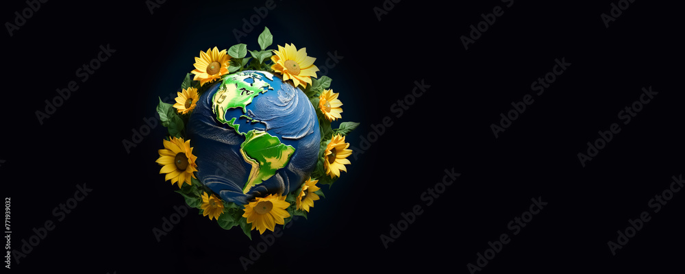 Earth mixing with sun flower with climate change or global warming concepts.environment protection.save the world ideas images