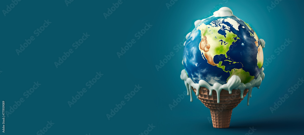 Earth ice cream melting with climate change or global warming concepts ...