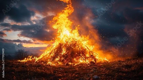 Bonfire with high flames- Generative AI