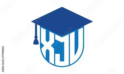 XJV initial letter academic logo design vector template. school college logo, university logo, graduation cap logo, institute logo, educational logo, library logo, teaching logo, book shop, varsity