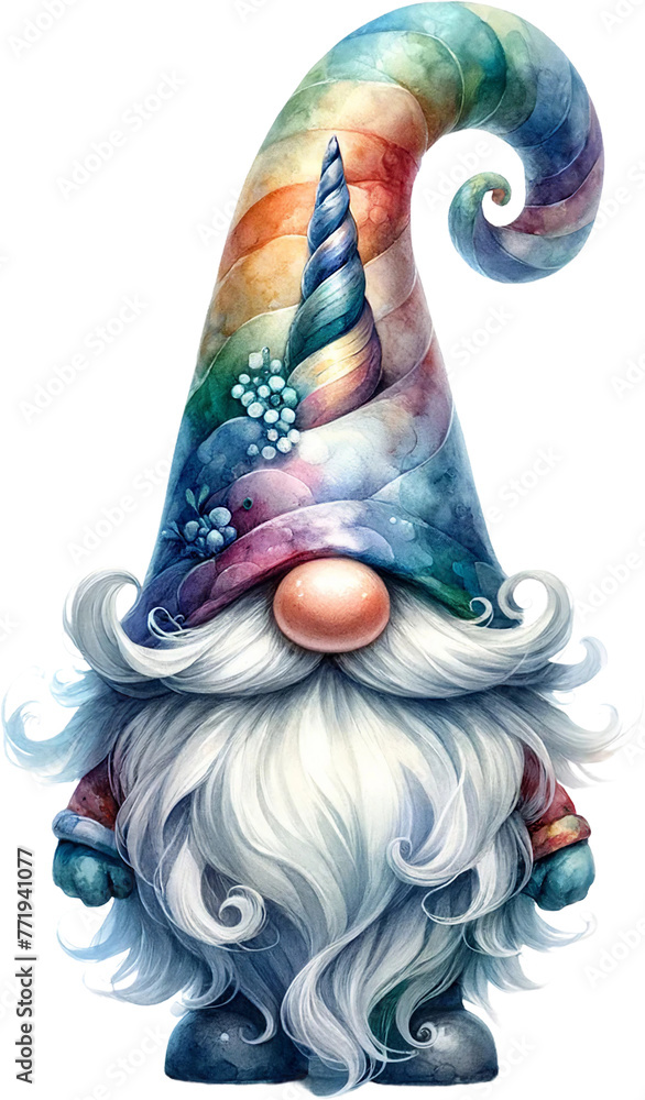 Fantasy Gnome with Colorful Unicorn Hat and Flowers
