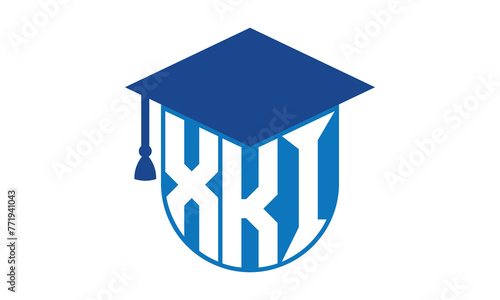 XKI initial letter academic logo design vector template. school college logo, university logo, graduation cap logo, institute logo, educational logo, library logo, teaching logo, book shop, varsity