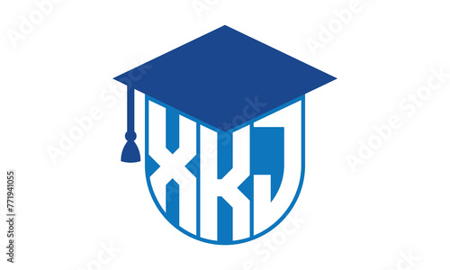 XKJ initial letter academic logo design vector template. school college logo, university logo, graduation cap logo, institute logo, educational logo, library logo, teaching logo, book shop, varsity