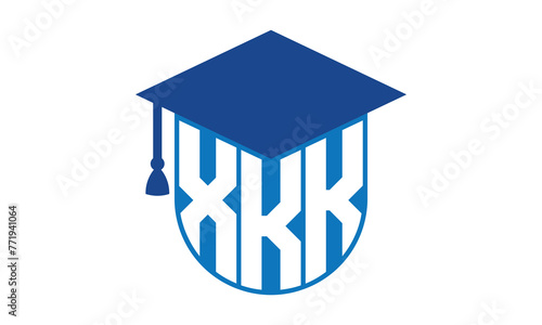XKK initial letter academic logo design vector template. school college logo, university logo, graduation cap logo, institute logo, educational logo, library logo, teaching logo, book shop, varsity